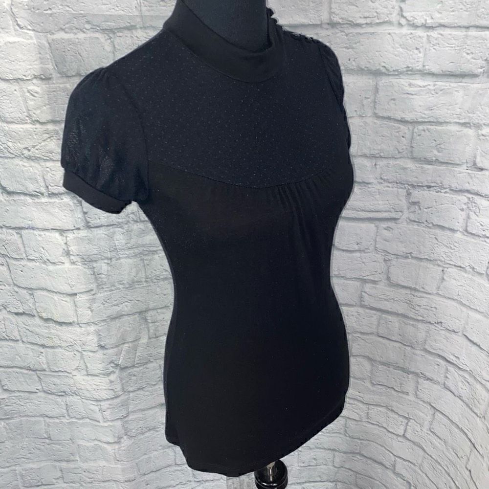 Forever21 mock collar short sleeve baby doll top w/shoulder buttons black sz MED - Picture 4 of 13